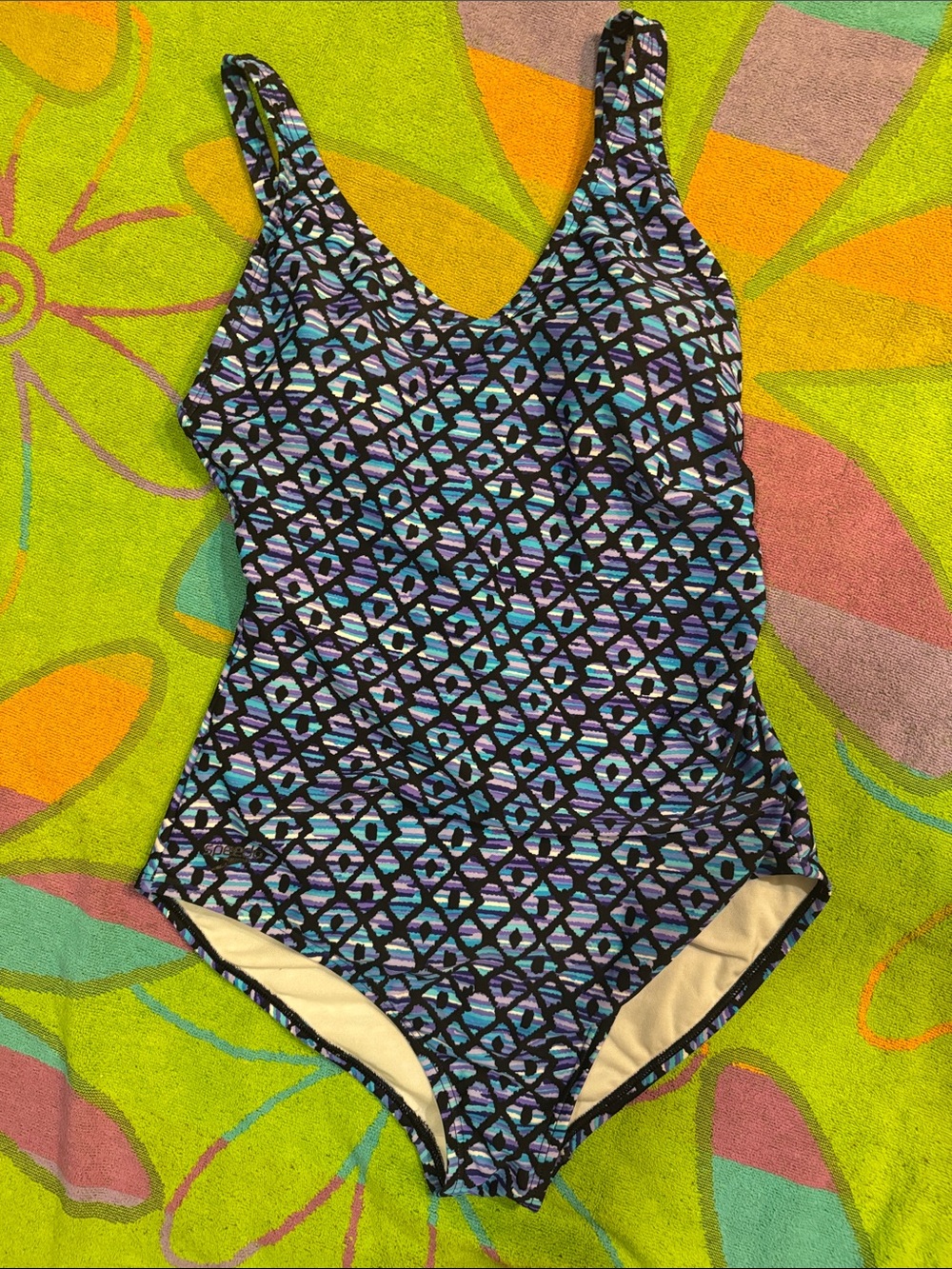 Speedo Womens One Piece Swimsuit Ruched V-Neck Sport Blue Purple Size 12
